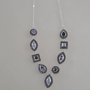 Vintage .925 Sterling Silver Marcasite Gem Necklace